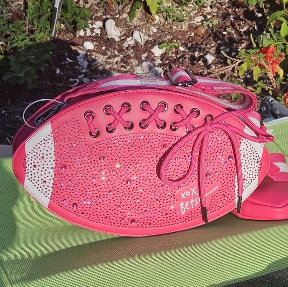 Betsey Johnson Pink and White Football Crossbody with Lace Details - Picture 7 of 7